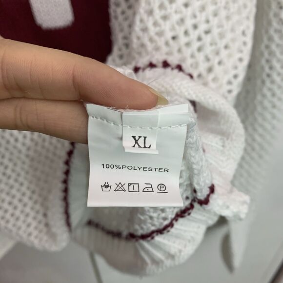 Oversized Jersey Shirt Graphic V Neck Crochet Pullover Sweater Xl - Picture 6 of 6